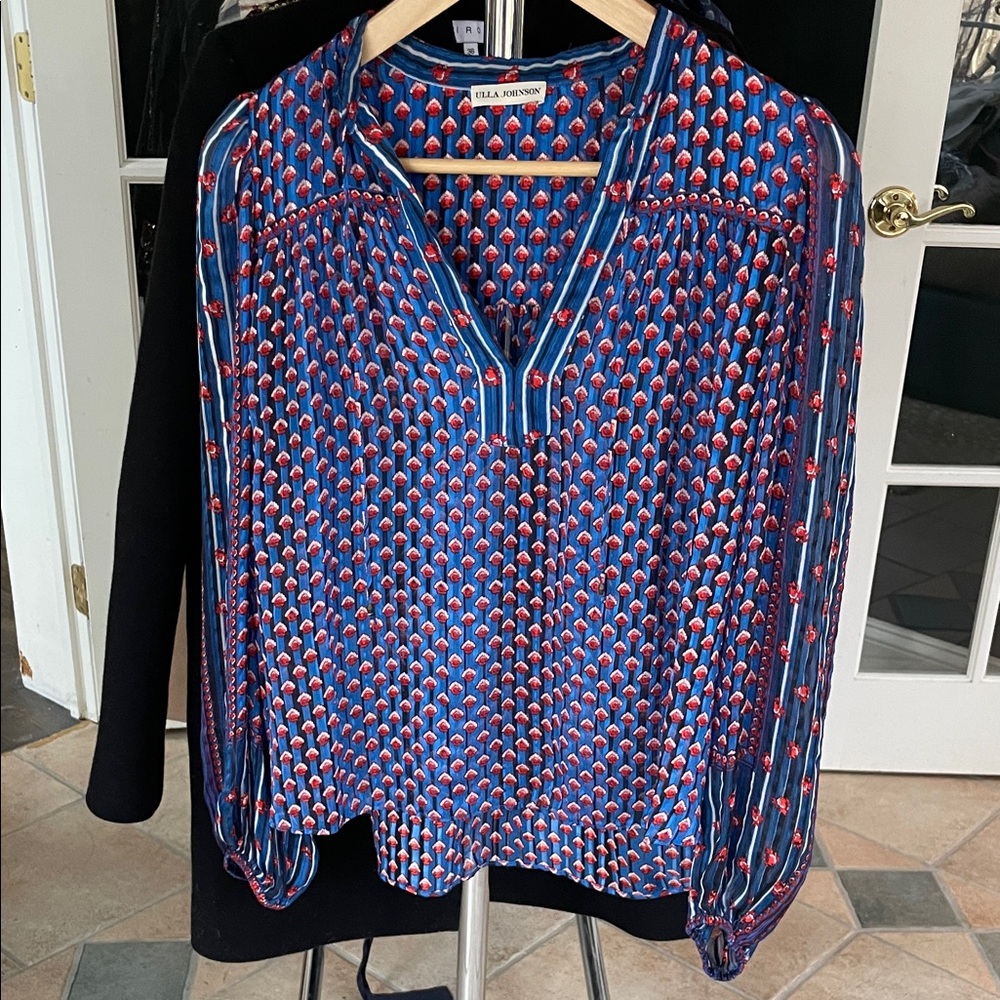 Ulla Johnson Navy and Coral Blouse